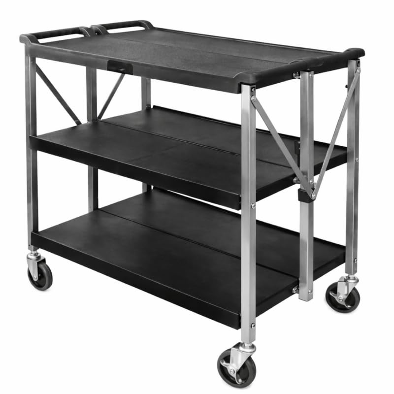 Carro de servicio plegable de 3 niveles - 930 x 510 mm - 50 kg/bandeja - Polipropileno