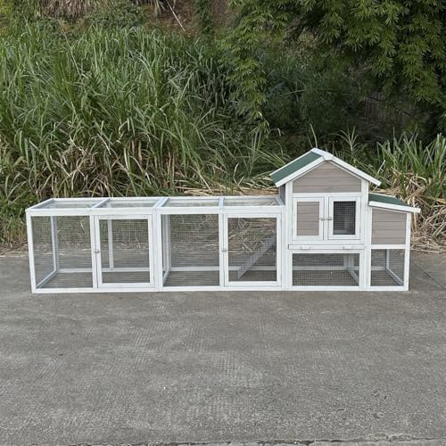 SEOCCTV 122" Large Wood Chicken Coop, Modern Garden Backyard Rabbit Cage with Run and Chicken Nesting Box Outdoor Poultry Pet Hutch with Detachable Tray and Anti Slip Asphalt Ramp for All Poultry