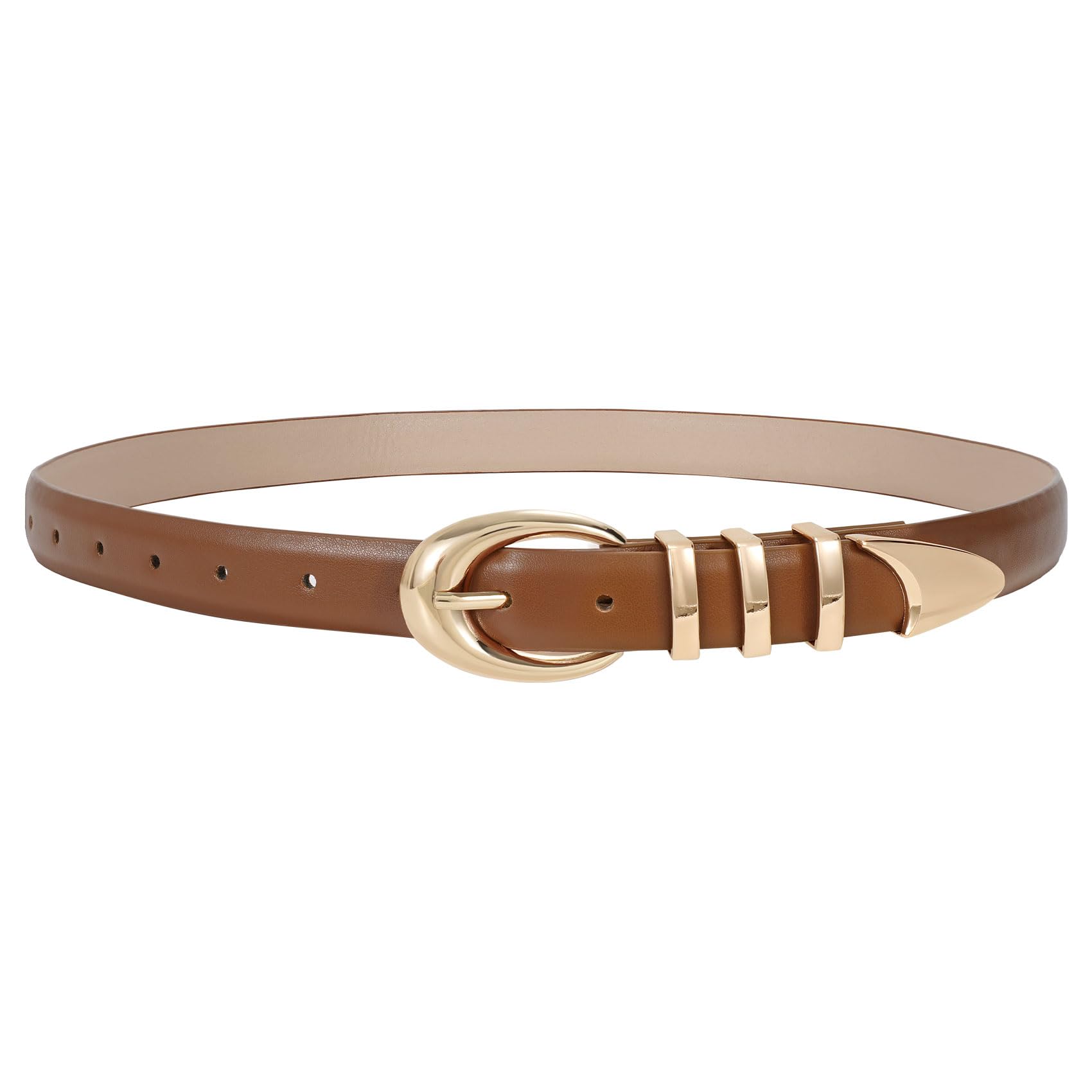 TRIWORKS Women Leather Belt for Jeans Pants Fashion Ladies Skinny Faux Leather Dress belt with Gold Buckle