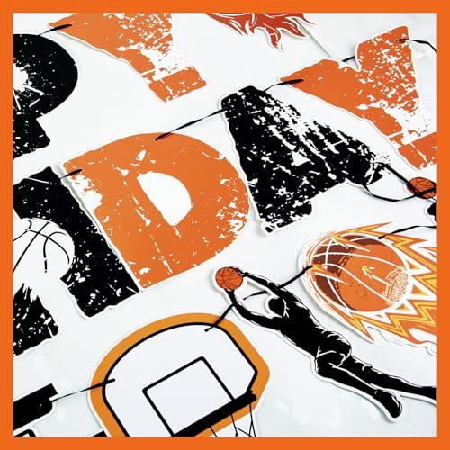 Image of SUNBEAUTY Basketball Happy Birthday Banner Basket Ball Themed Party Decorations Sports Birthday Banner Basketball Party Supplies Slam Dunk Garland Birthday Sign for Kids Teenagers Boys Men