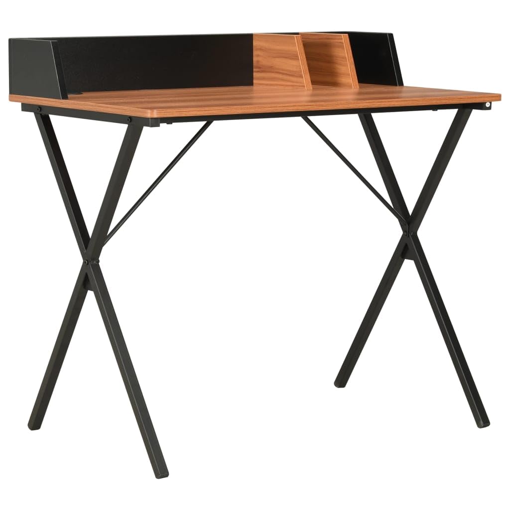 Bureau compact pour petit espace de rangement en acier noir et marron