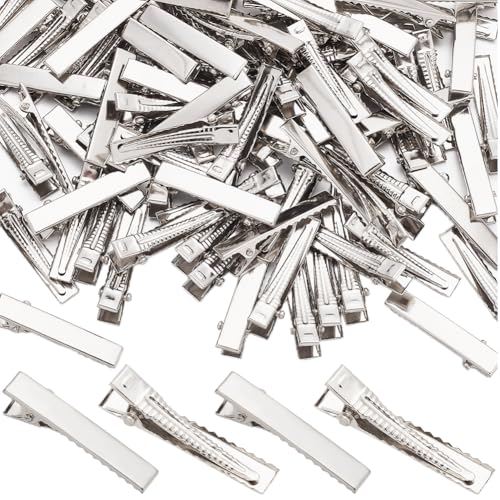 SUNNYCLUE 100Pcs Flat Alligator Hair Clips Bulk Simple Metal Hair Barrettes Iron Blank French Rectangle Plain Ponytail Teeth Bows Holders Clasps Clips for Crafting DIY Bow Hairclips Accessories Women