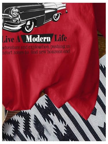 Image of RoseSeek Women's Graphic Letter Tee Crew Neck Drop Shoulder Trendy Summer T Shirt Short Sleeve Vintage Car Print Top
