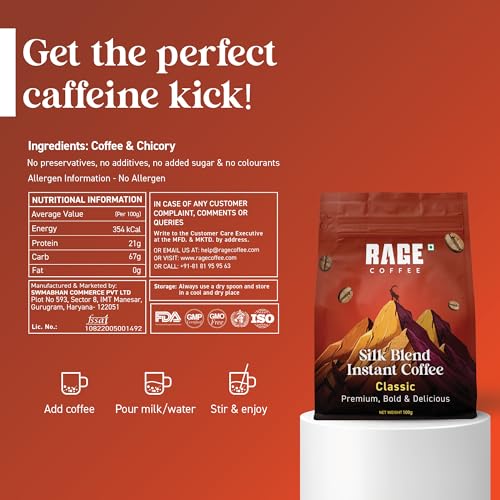 Image of Rage Coffee Premium Silk Blend Classic - 100 Gm | Enhance Fitness, Energy, and Focus | Hot and Cold Coffee