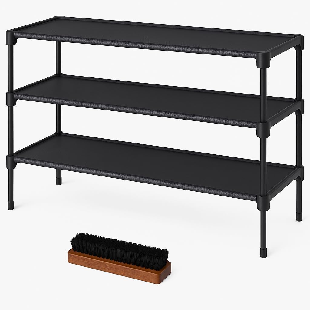Stackable Small Shoe Rack, Entryway, Hallway and Closet Space Saving Storage and Organization (3-Tier, Black)