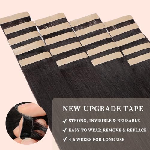 Image of Tape in Hair Extensions Human Hair, Hair Extensions 18 Inch 20pcs Natural Black Remy Straight Human Hair Tape in Extensions Skin Weft Tape Extensions Human Hair (1B#,18 Inch)