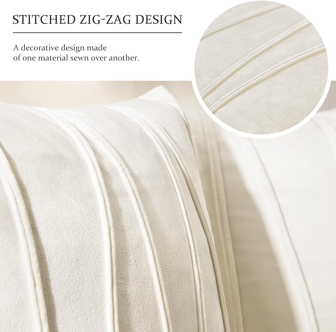 Image of Amazon Brand - Umi Decorative Striped Throw Pillow Covers 24 X 24 Inch,Soft Solid Velvet Pillow Covers Cushion Case with Zigzag Pattern for Sofa Bedroom 60 X 60 Cm (Pack of 2) Cream