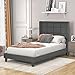 KecDuey Letto imbottito con testiera imbottita, letto singolo con rete a doghe, letto per ragazzi, letto medio (senza materasso) (grigio, 90 x 200 cm)