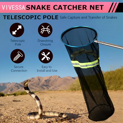 Image of Snake Catcher Net, Snake Grabber for Safe Reptile Handling and Capture - Effective Snake Catcher Grabber Tool with Closure Net, Snake Handling Tools with a Handle Extendable from 20'' to 45''
