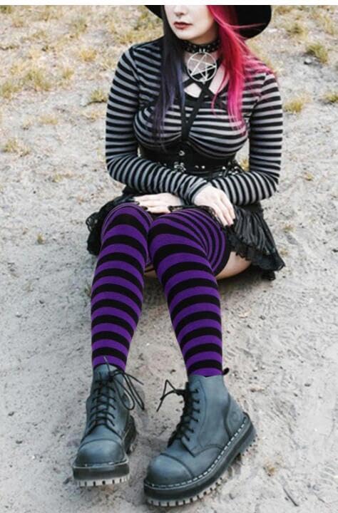 Image of Womens Thigh High Socks Athletic Stripe Cute Colorful Over the Knee High Sock Colorful Long Tube Sock