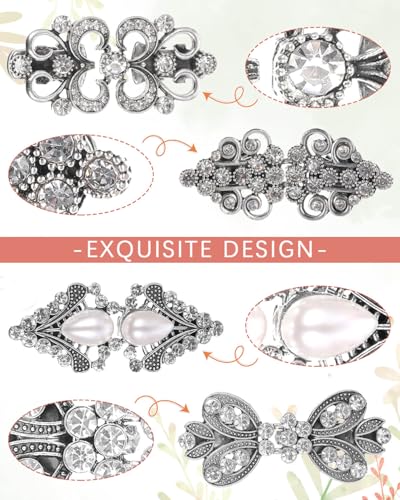 JELIEE 4 PCS Sweater Shawl Clips Dress Clip Cloak Clasp Shawl Clip Vintage Cardigan Clip Retro Cloak Brooches Silver Shawl Pins Back Cinch Rhinestone Shawl Shirt Cardigan Scarf Cinch Clips for Women4