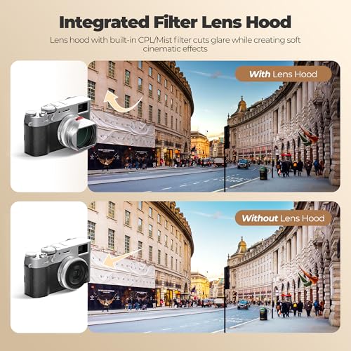 Freewell The Real Lens Hood - Filtro híbrido CPL/Niebla, Plegable, Funcionamiento de Filtro sin Contacto para Fuji X100VI, X100V, X100 Series (Plata) - imagen 3