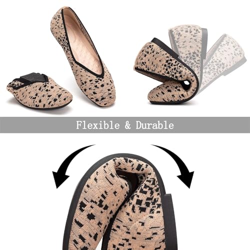 Image of Frank Mully Womens Casual Flat Shoes Square Toe Shoes Knitted Work Flat Comfort Dressy Flat Shoes for Daily Washable