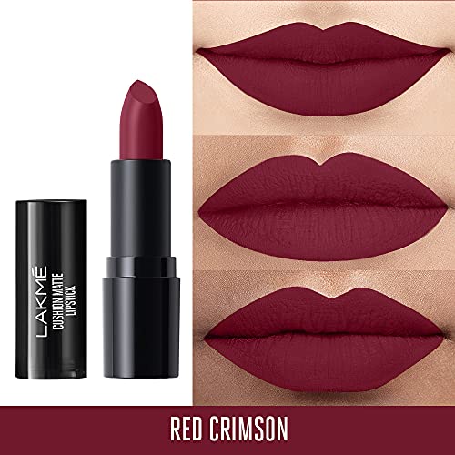 Image of Lakme Forever Matte Lipstick, Waterproof, Non Drying, Creamy Matte Bullet Lipstick Made With French Rose Oil Extracts, Red Crimson, 4.5g (Pack of 2)