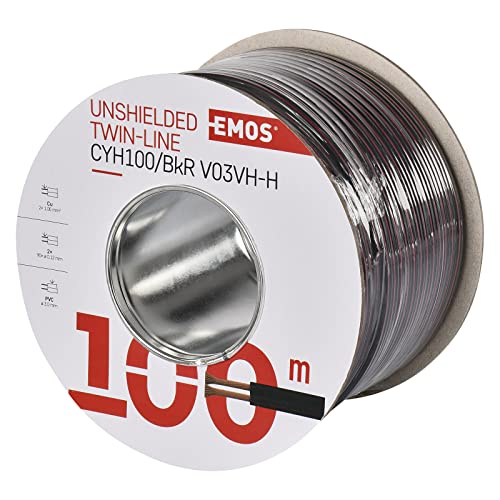 Câble en cuivre pur basse tension EMOS S8280 noir de 100 m pour haut-parleur et LED 2x1mm²