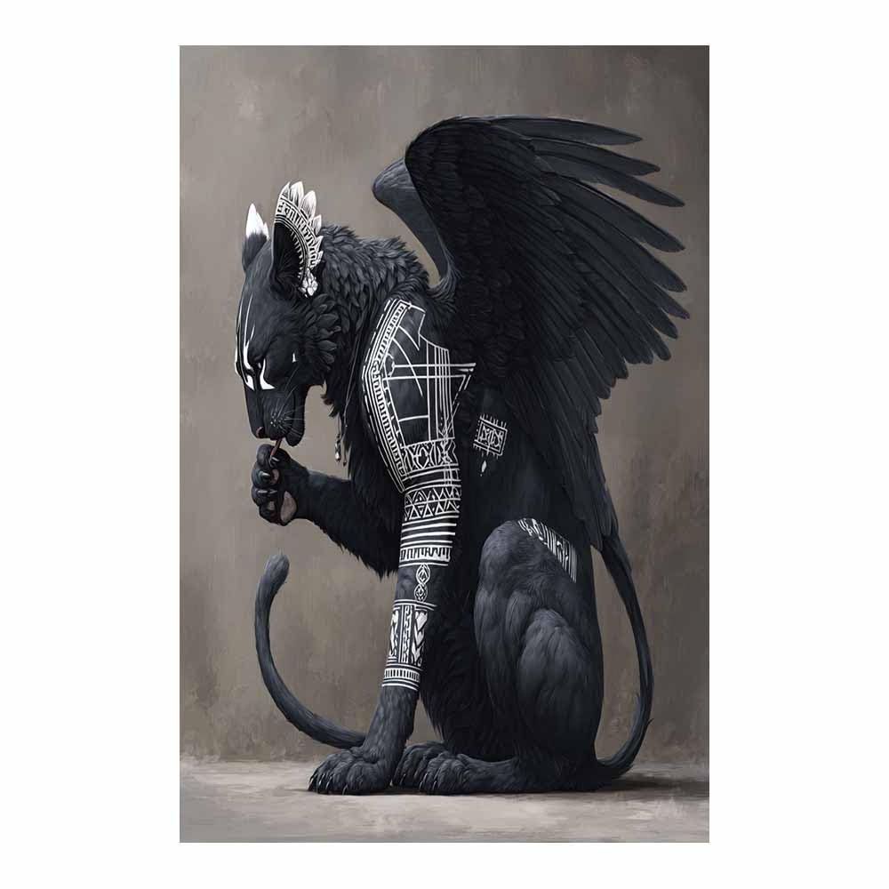 TZKRWRH Cheetah Wall Art Print Jungle Animal Decor Winged Dark Panther Leopard Prints, Animals Portrait, Jungle Poster, Funny Paintings Bathroom(Black 4)-50x75cm Unframed