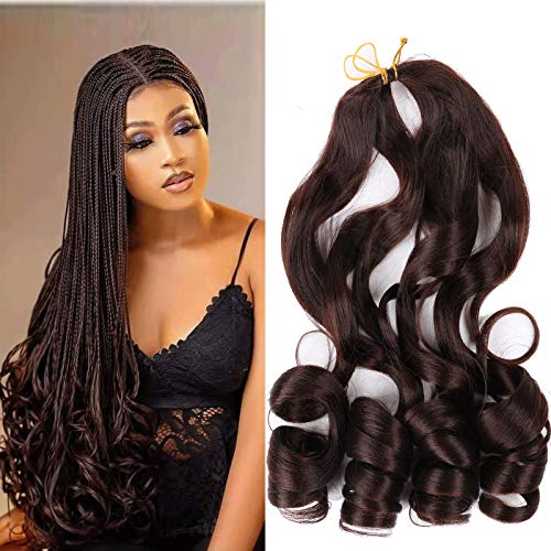 22 inch Loose Wavy Braiding Hair 6 Pack French Curles Crochet braid hair 75g/pack Synthetic Hair Extensions Pre Stretched Bouncy Braiding Hair For Black Women(22Inch (pack of 6), 4)