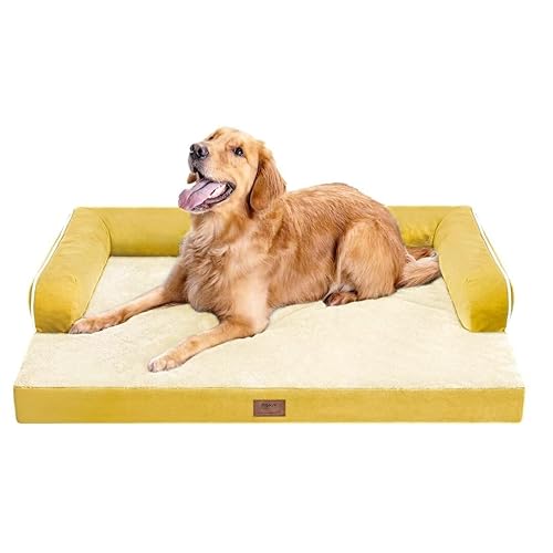 Large Dog Bed Orthopedic Washable - Couch Sofa - XL Large Big Dogs - Beds Bolster Pet - Memory Foam - Waterproof with Removable Cover - Ginger Yellow Dog Bed - 36.0"L x 27.0"W x 7.0"Th - Ginger