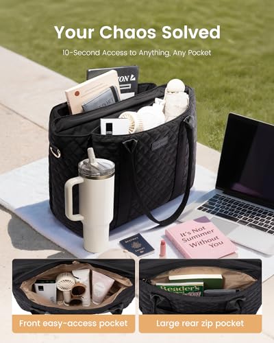 LOVEVOOK Teacher Tote Bag for Women, Quilted Work Tote Nurse Laptop Bag, Large Computer Shoulder Bags with Zipper for Travel4