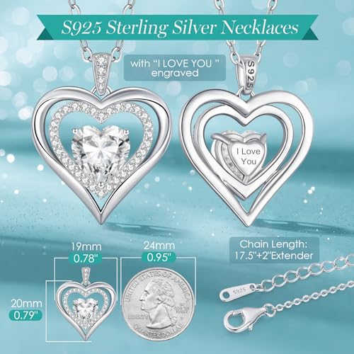 CDE Necklaces for Women Birthstone Jewellery, Love Heart Pendant 925 Sterling Silver Jewellery Gifts for Mum Her Wife Girlfriend Anniversary Birthday Mothers Day Christmas Valentine's Day - Image 3