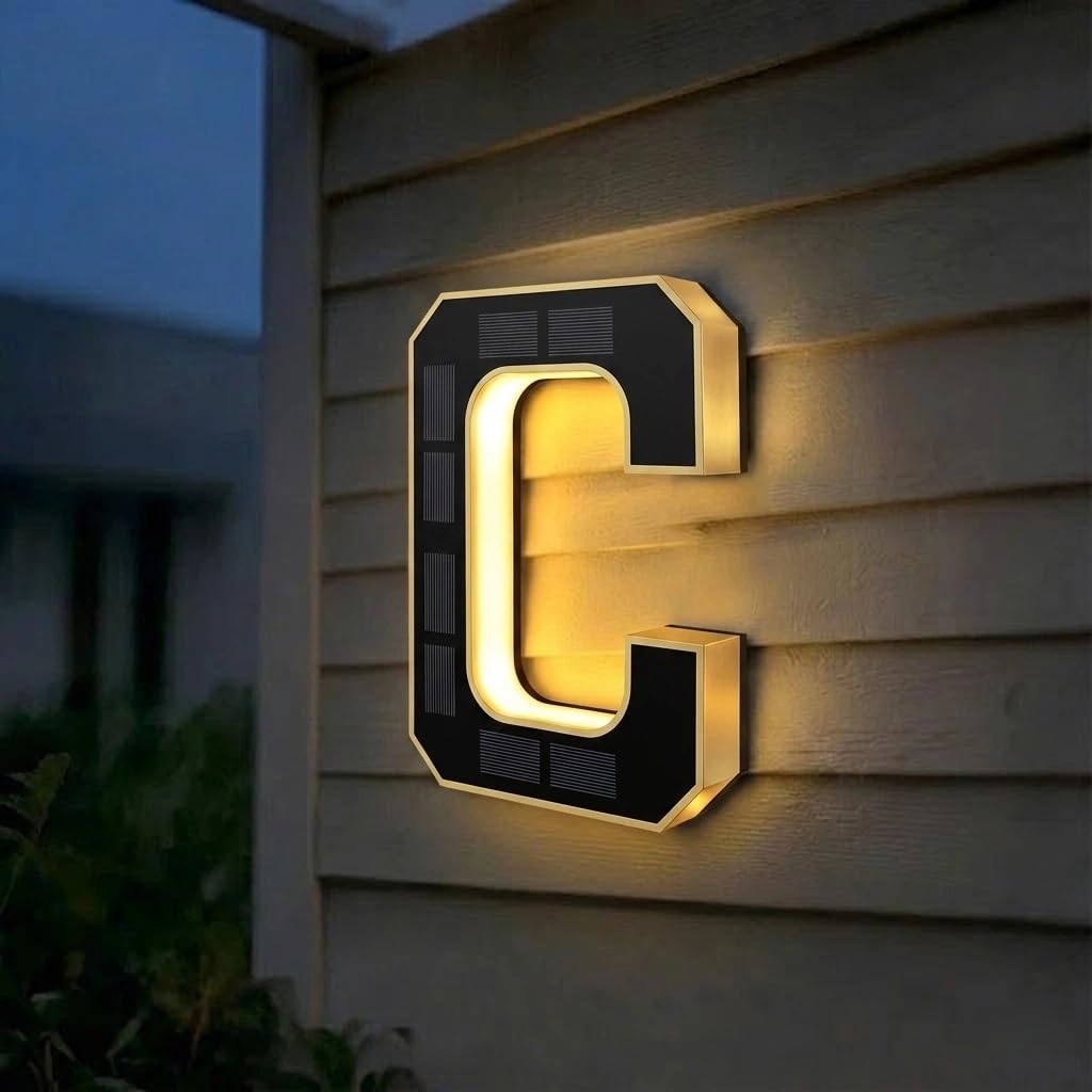 Solar House Numbers for Outside, 4.7"/6.7"/9" LED Lighted Address Sign for House, IP65 Waterproof Illuminated Modern Numbers, Dusk to Dawn Auto-Glow for Home Mailbox Yard(C-Black,9")