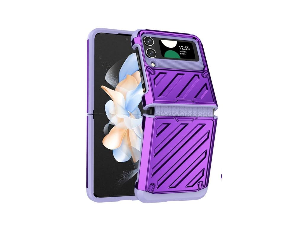Składany futerał na telefon na zawiasach do Samsung Z Flip 5 Galaxy Z Flip 4 Z Flip 3 Powłoka 2 w 1 obsługuje pokrywę ładowania, fioletowa, do Z Flip 4