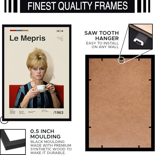 Image of BLINKART Le Meprise Midcentury Movie Poster Frame 8x12 Inch | Premium 300 GSM Paper Wall Print | Mid Century Vintage Film Artwork for Home, Bedroom, Living Room, Office | Framed Photo Decor