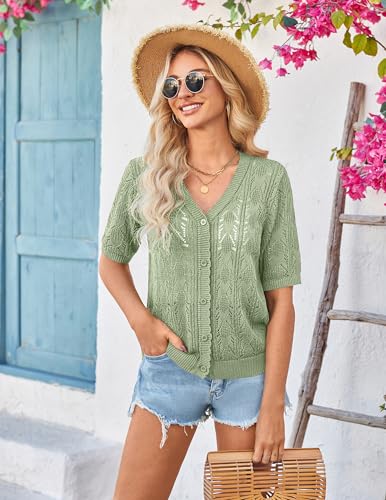 Image of Yekaty Womens 2026 Short Sleeve Crochet Summer Cardigan Cropped Button Sweater Lightweight Shrug for Dress