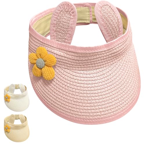 Yaopelky Baby Girls Roll-up Straw Hat Infant Cute Flower Open Top Visor Hat Summer Beach Sun Protection Cap Adjustable (US, Age, 6 Months, 24 Months, Pink)