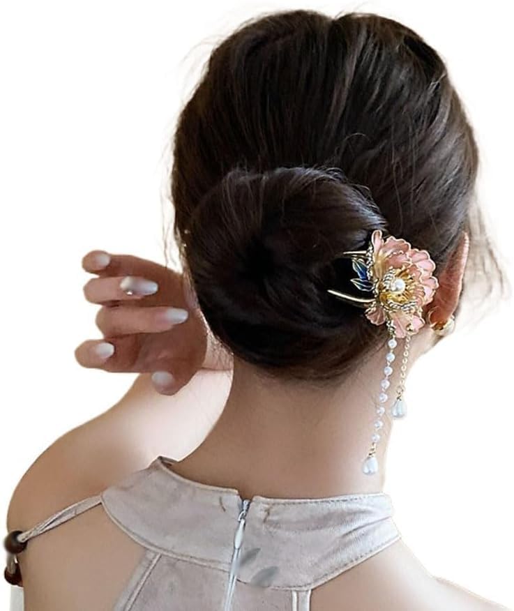 Image of Chinese Flower Hair Sticks, Vintage Metal Tassel Hair Pins, Traditional Hair Chopsticks for Women, 1 Piece