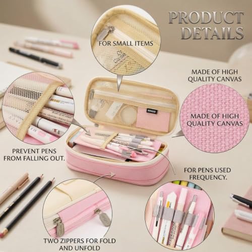 Image of Kawaii Cute Aesthetic Pencil Case for Girls & Boys | 3 Layer 6 Compartment Large Capacity Pencil Pouch with Zipper | Cartoon Stationery Organizer Bag for Students & Kids (Special 1 (Pink))