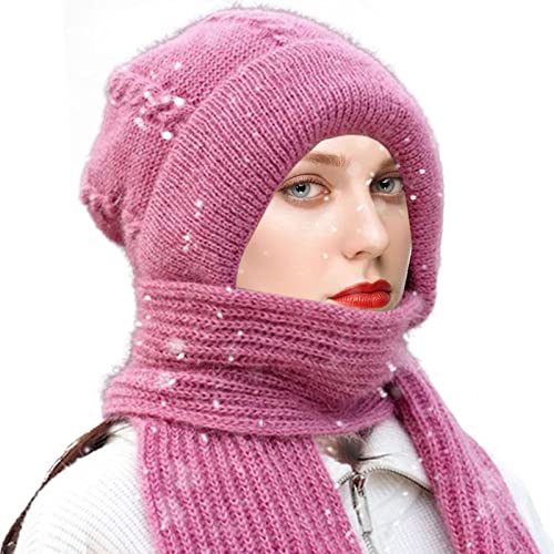 Bonnet de protection des oreilles intégré, coupe-vent, écharpe tricotée épaisse et chaude pour femme Cover