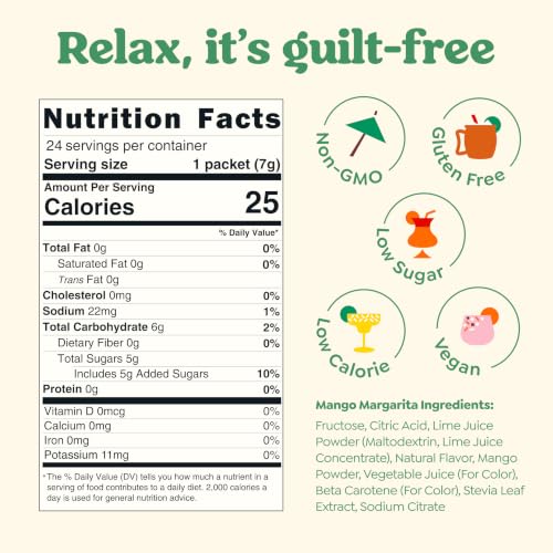 Image of Craftmix Mango Margarita Cocktail & Mocktail Drink Mixer, Pack of 24 | Skinny Mixes, Water Flavoring Packets, Made with Real Fruit, Vegan Low-Carb, Low-Sugar, Non-GMO, Dairy Free, Gluten Free