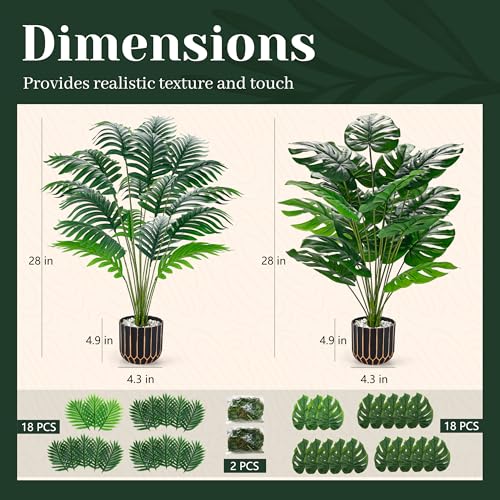 Image of Der Rose 2 Pack 28 inch Fake Plants, Faux Palm and Monstera for Office Decor