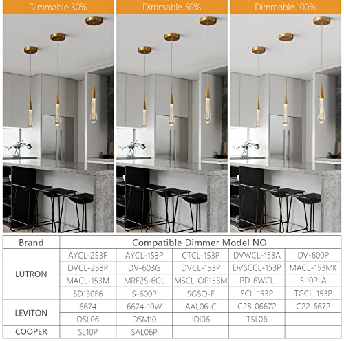 Lmqnine Kitchen Light Fixtures Ceiling Dimmable Led Modern Gold Pendant Light Mini Teardrop Crystal Pendant Light For Kitchen Island Bedroom Hallway Entryway (3-Pack) (020-3) #TOP2