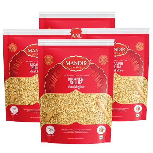 Image of Mandir Namkeen Bikaneri Bhujia 1.6kg (400g Pack of 4), Authentic Bikaneri Namkeen, Made with Premium Moth Dal, Spicy & Crunchy Texture, Iconic Bikaneri Flavor, Perfect Tea-Time Snack