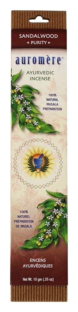 AUROMERE, Ayurvedic Incense Sandalwood - 10 gm - 12 sticks