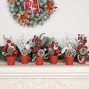 winemana Mini Christmas Tree Table Decorations, 6 Pcs Small Artificial Tree with Pine Cones & Red Berry, Holiday Tabletop Centerpiece for Home Kitchen Room Mantel Winter Party Decor winemana Mini Christmas Tree Table Decorations 6 Pcs Small Artificial Tree with Pine Cones Red Berry Holiday Tabletop Centerpiece for Home Kitchen Room Mantel Winter Party Decor