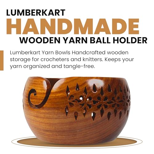 Image of Lumberkart Handmade Wooden Yarn Bowl - Premium Yarn Bowls for Crocheting & Knitting - Handcrafted Wooden Crochet Bowl - Yarn Holder for Tangle-Free Yarn Control (7x4 Inches - Rosewood))
