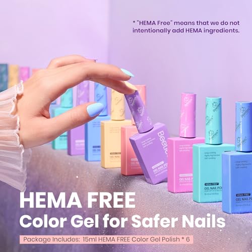 Image of Beetles Pastel Gel Polish - Fairy Tale Dream 6 Colors Hema-Free Gel Polish Set, 15ML Pastel Yellow Pink Blue Purple Nail Colors, with Colorful Bottle Soak off Uv Led Lamp Nails