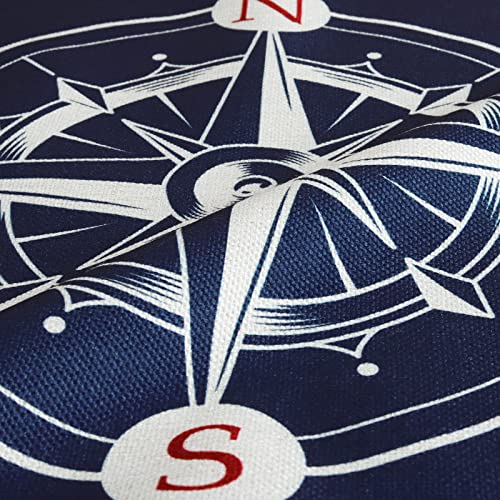 Bonhause Nautical Sailing Pillow Covers 18X18 Inch Set Of 4 Two Sides Navy Blue Anchor Compass Sailboat Decorative Throw Pillow Cases Cotton Linen For Sofa Couch Bed Home Decor #TOP6
