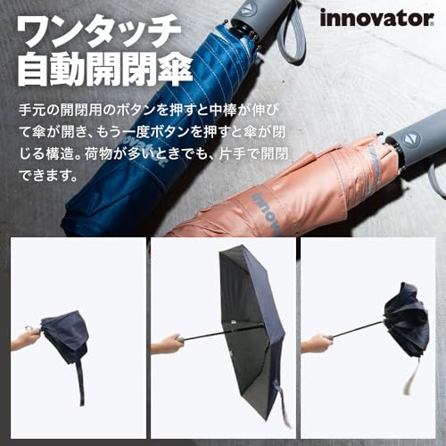折りたたみ傘 メンズ 日傘 晴雨兼用 遮熱 遮光 UVカット 99%以上 ワンタッチ自動開閉 途中で飛び出さない 安全装置付き 55cm innovator はっ水 ネイビー 18755 - 画像 2