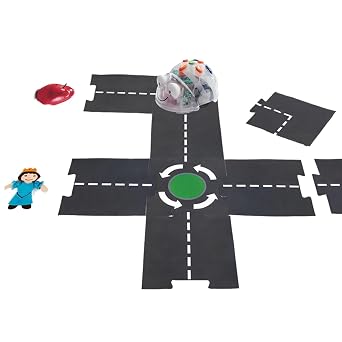 Basic Programmable Floor Robots: 6 Blue Bot with Modular Road Set - Free Docking Station with USB Cable