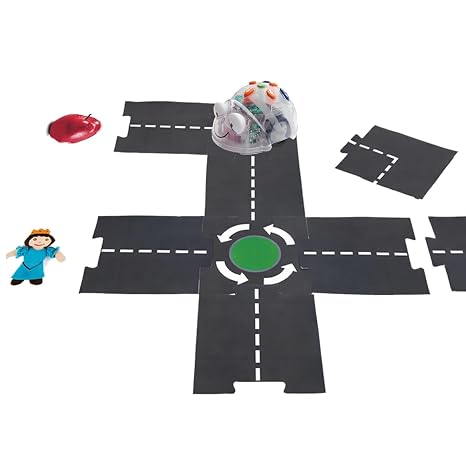 Basic Programmable Floor Robots: 6 Blue Bot with Modular Road Set - Free Docking Station with USB Cable