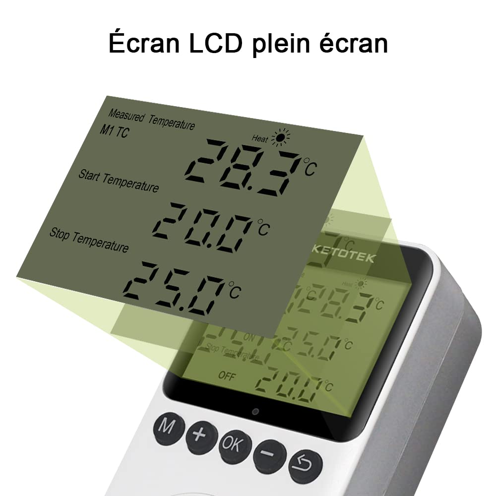 KETOTEK KT3200 Tag Nacht Temperaturregler Steckdose Thermostat Digital Temperaturregler Heizung Kühlung mit Sonde für Reptilien Brauen Gewächshaus Brutmaschine