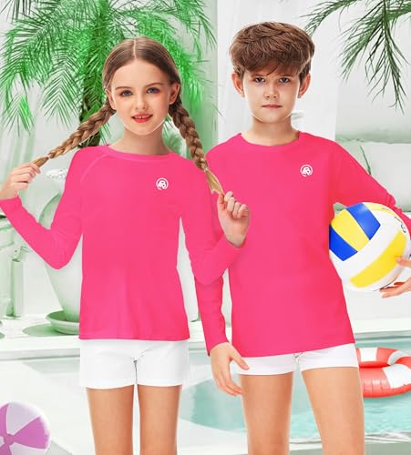 Image of AOBUTE Unisex Kids Rash Guard Long Sleeve SPF 50+ Sun Shirt UV Protection Swim Shirts 3-12 Years