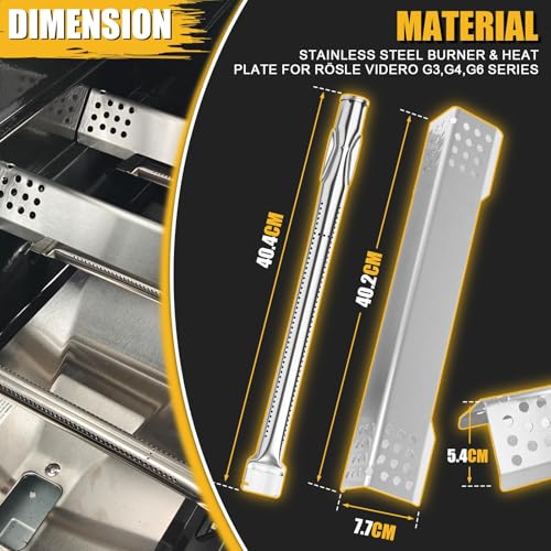 Heimlyn Edelstahl Brenner & Brennerabdeckung für Rösle Videro G2, G3, G4, G6, 40cm Grill Brenner Aromaschienen Ersatzteile für Rösle Videro G2-S,G3-S, G4-S, G6-S, 4-teilig