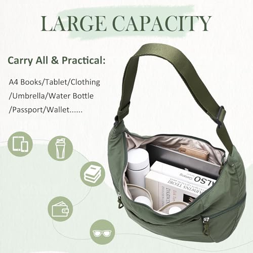 Image of VASCHY Crossbody Crescent Bag for Women, Casual Lightweight Nylon Large Slouchy Hobo Bags Purses for Travel /Gym /Work /College