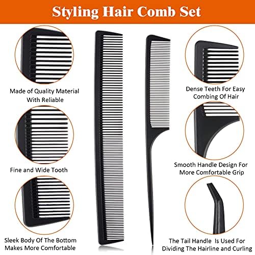4 Pieces Carbon Fiber Hair Comb Set, Fine and Wide Tooth Comb, Rat Tail Comb Pintail Comb, Wide Tooth Detangling Comb and Anti-Static Heat Resistant Styling Comb for Most Hair Types