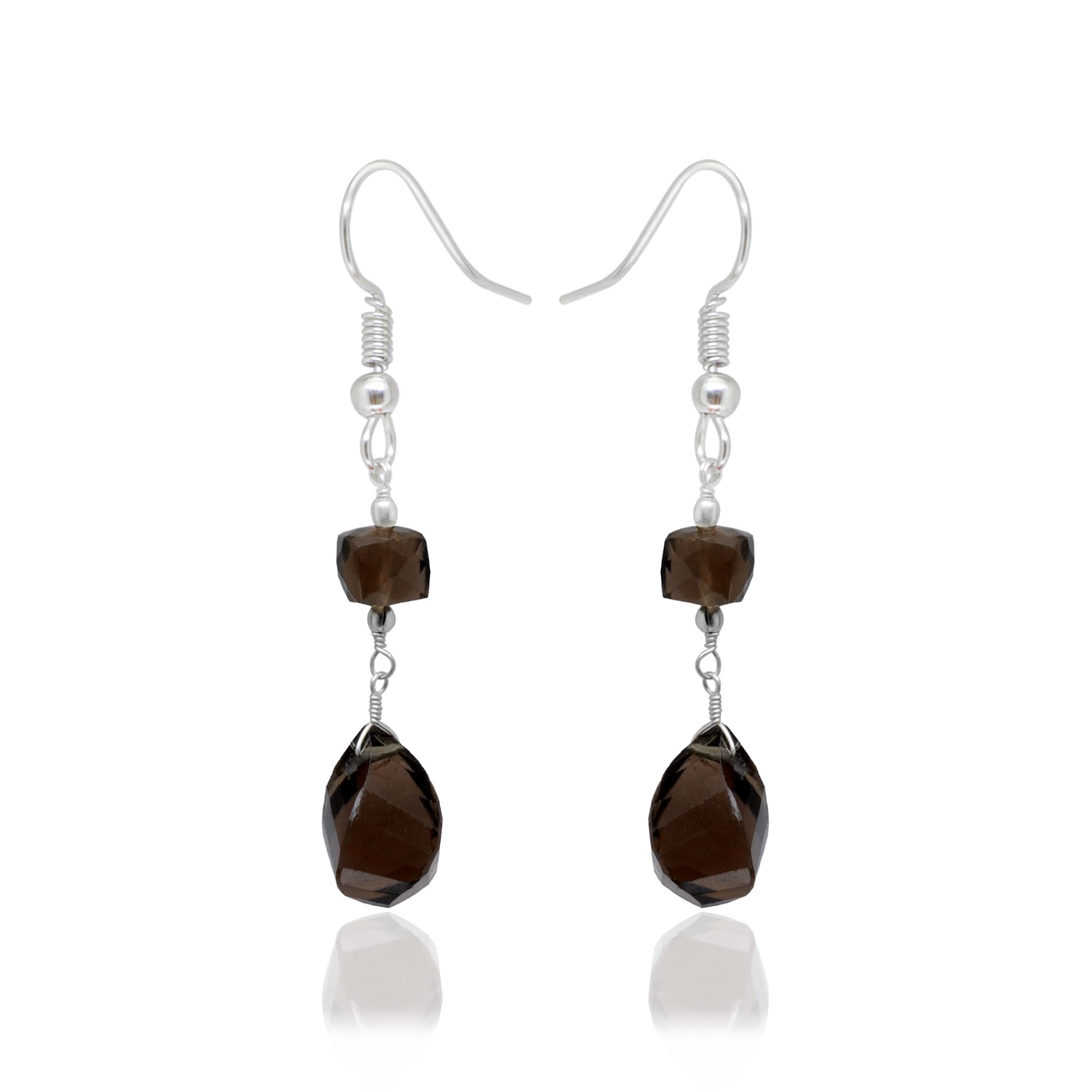 gehna Jaipur Smoky Quartz Twisted Drops Beaded Danglers In 925 Silver ES-1883 (Brown)-picture-17